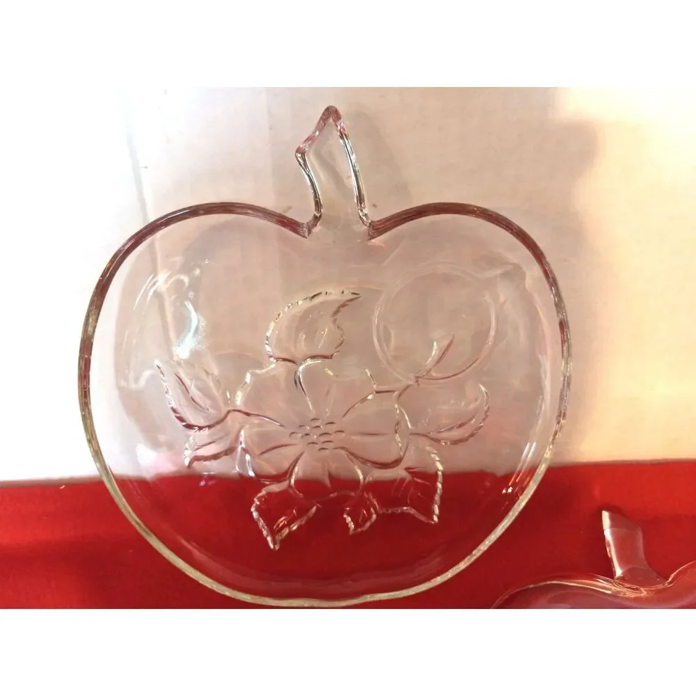 Set of 4 Midcentury Hazel Atlas Apple Blossom Clear Glass Luncheon Plates
